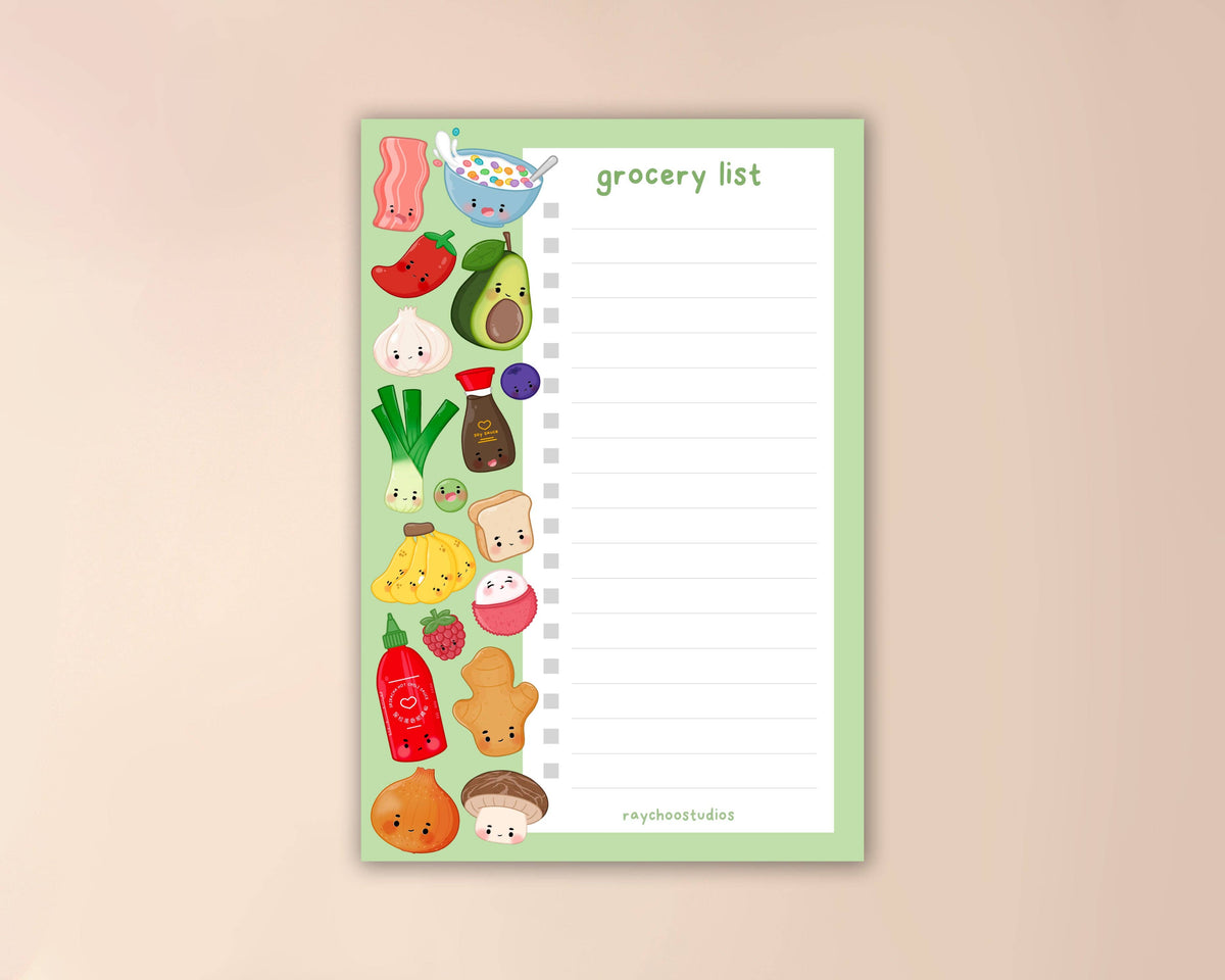 Grocery List Notepad: Magnetic Back