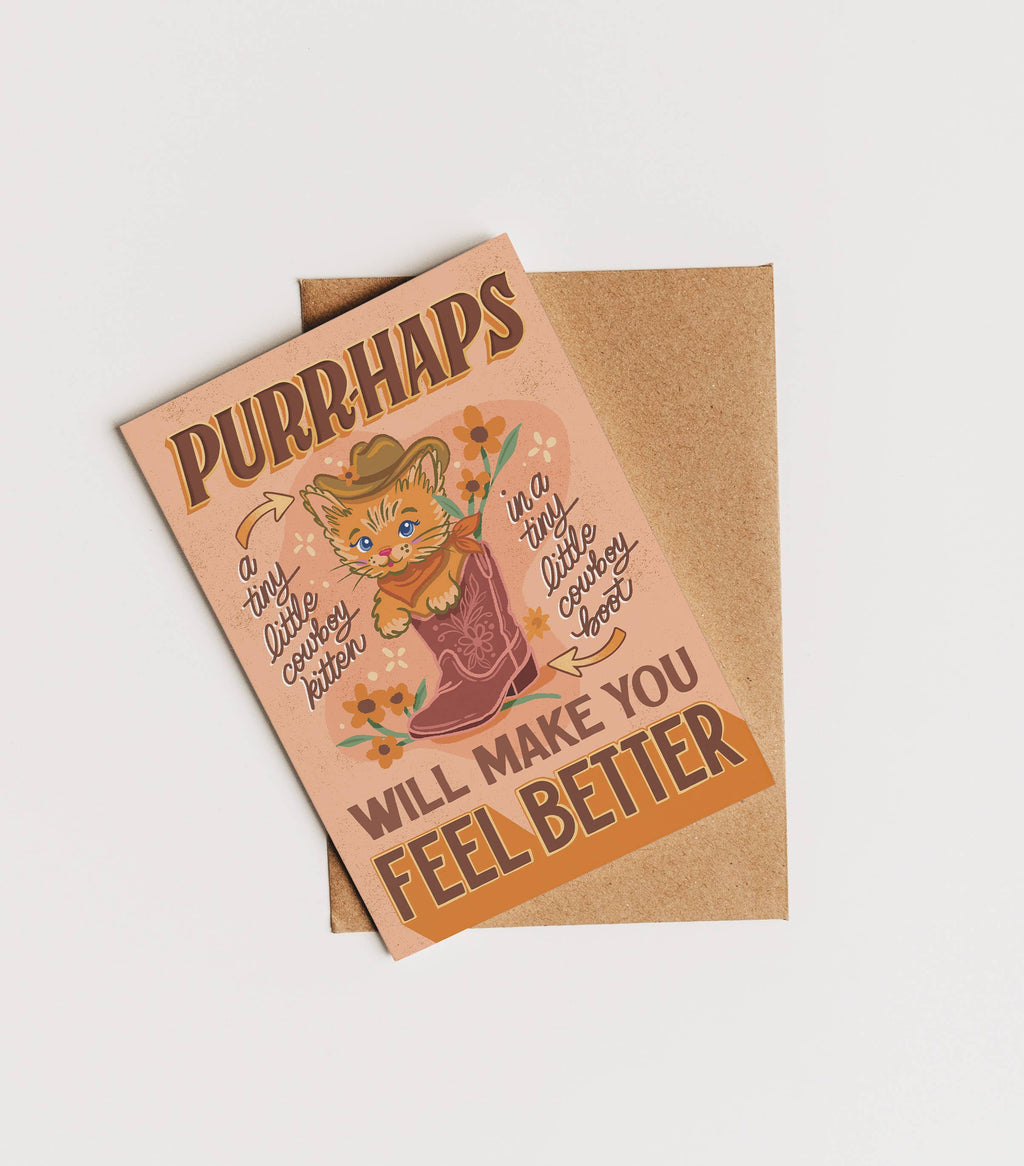 Vintage Kitten Cowboy Greeting Card - Feel Better