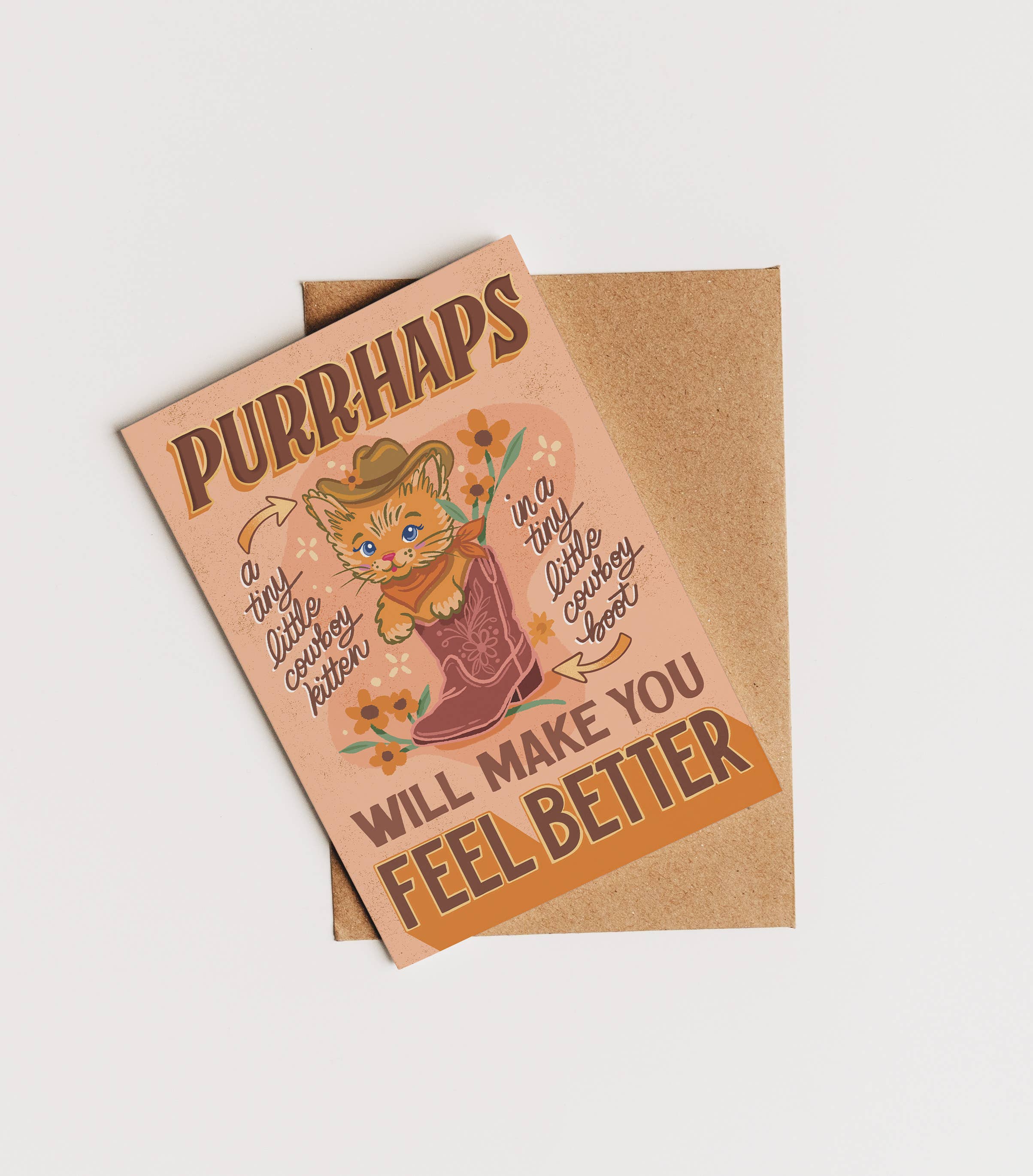 Vintage Kitten Cowboy Greeting Card - Feel Better