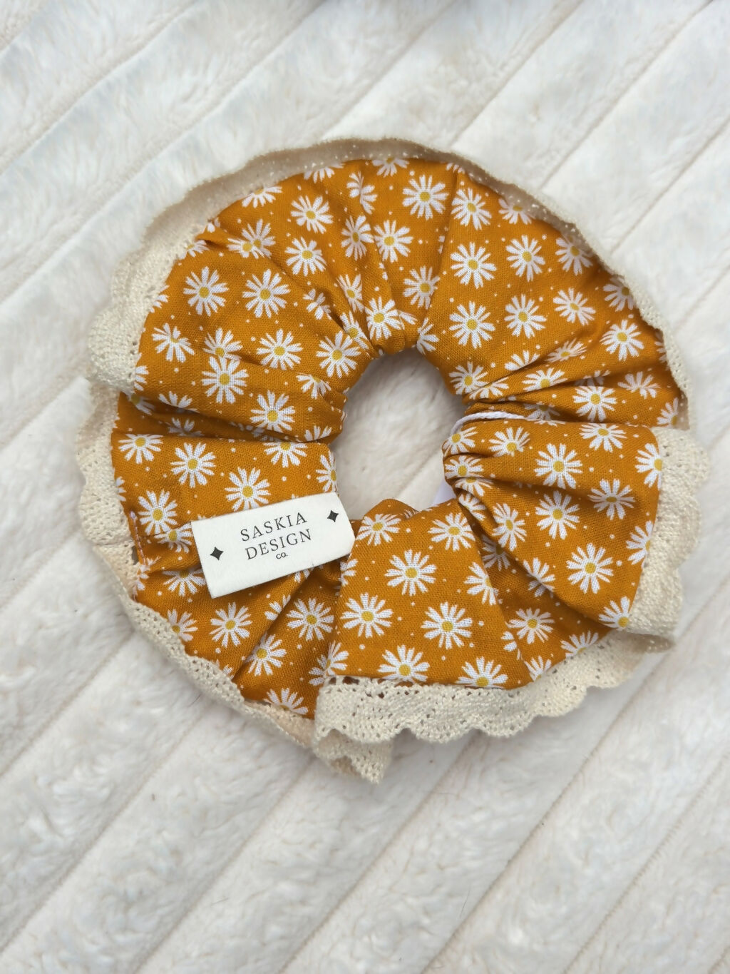 Lace Cotton Scrunchie - Orange Daisies