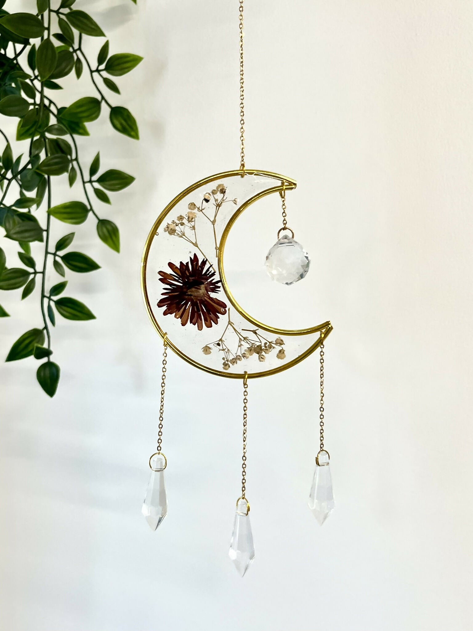 Pressed Flower Crescent Moon Suncatcher - 02