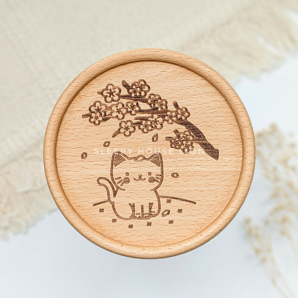 Cat with Sakura Blossoms Coaster