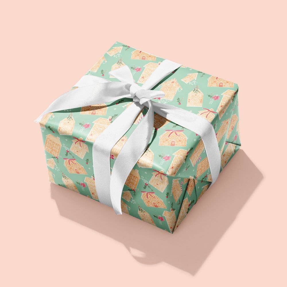 Green Gingerbread Land Christmas Gift Wrap: Roll of 3 Sheets
