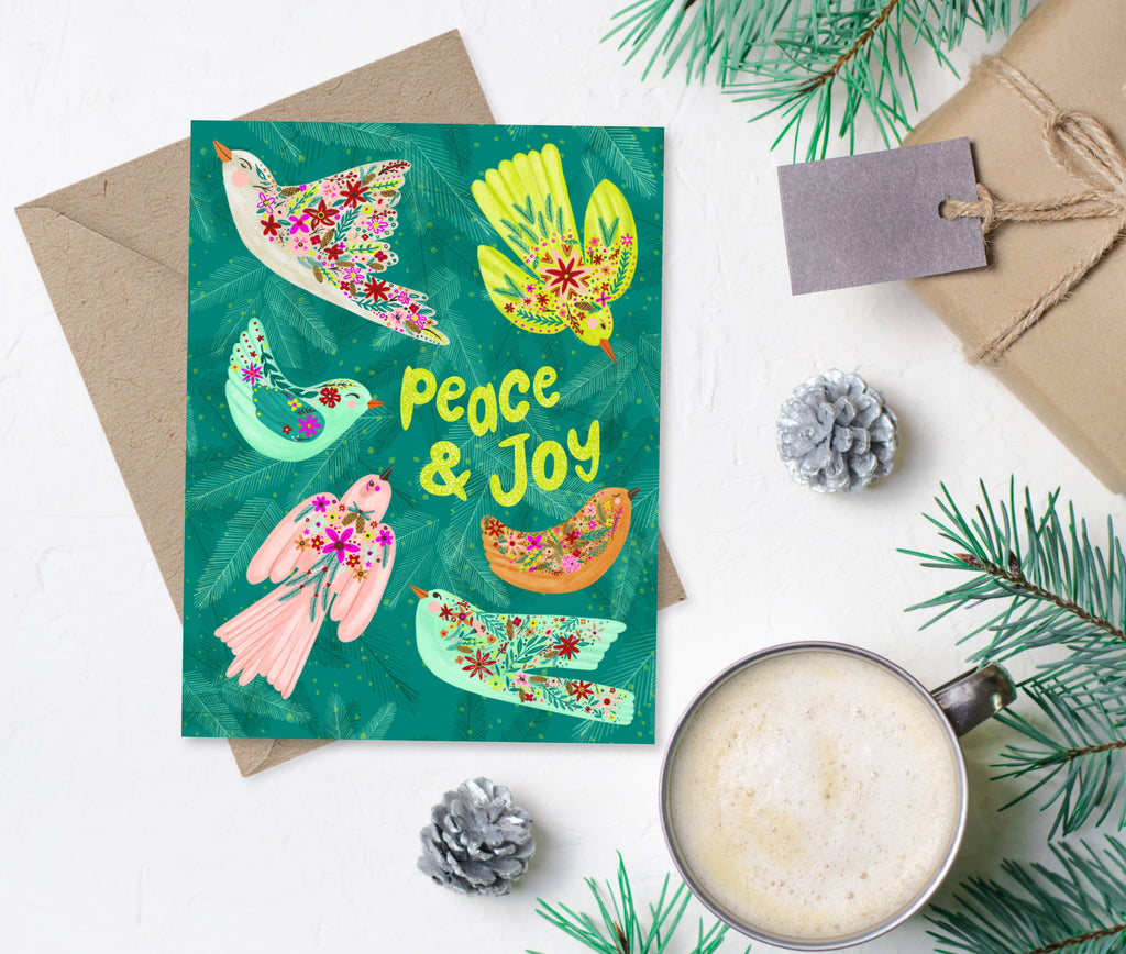 Peace & Joy Holiday Birds Card
