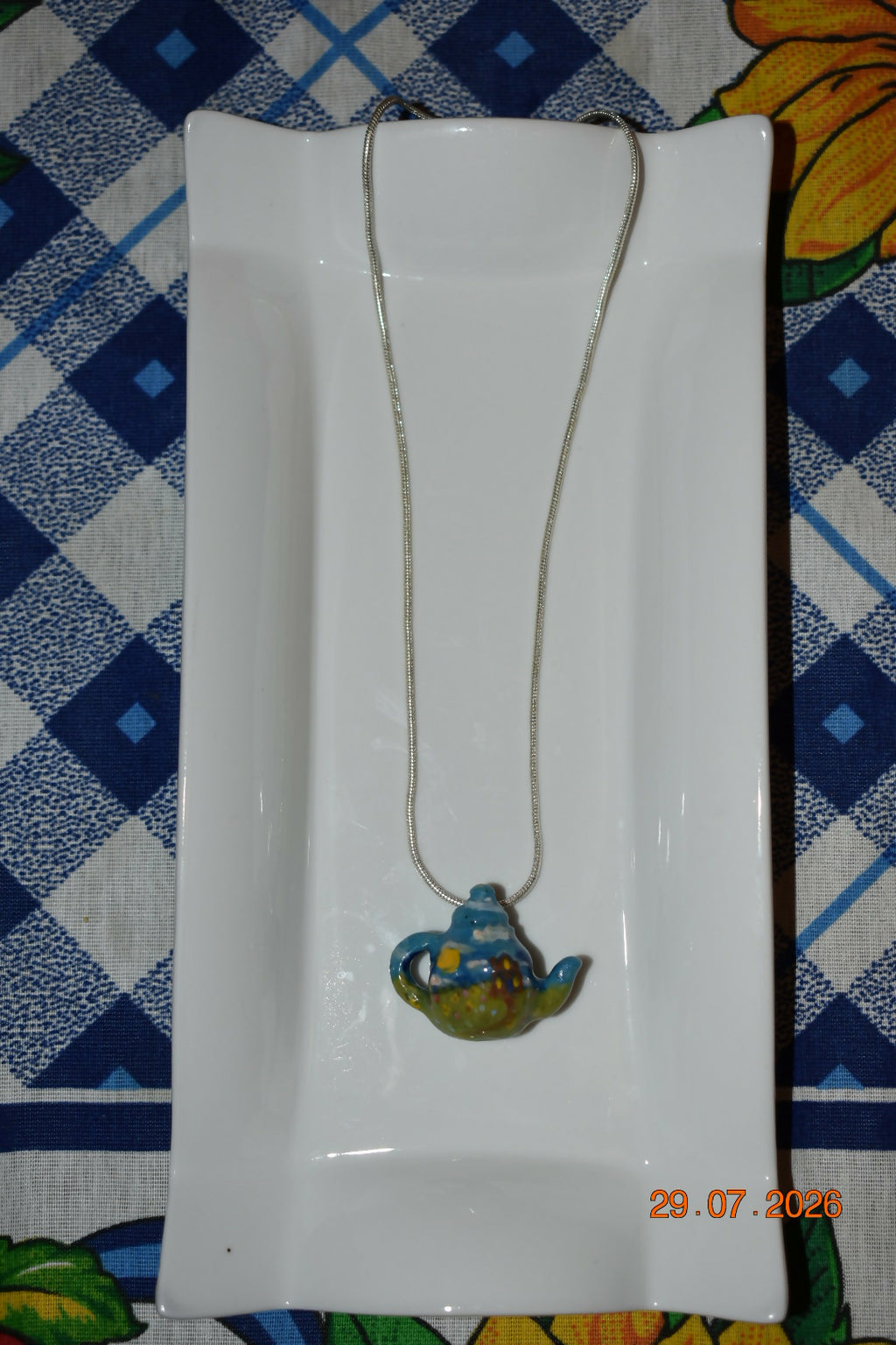 Teapot pendant with sky and grass painting