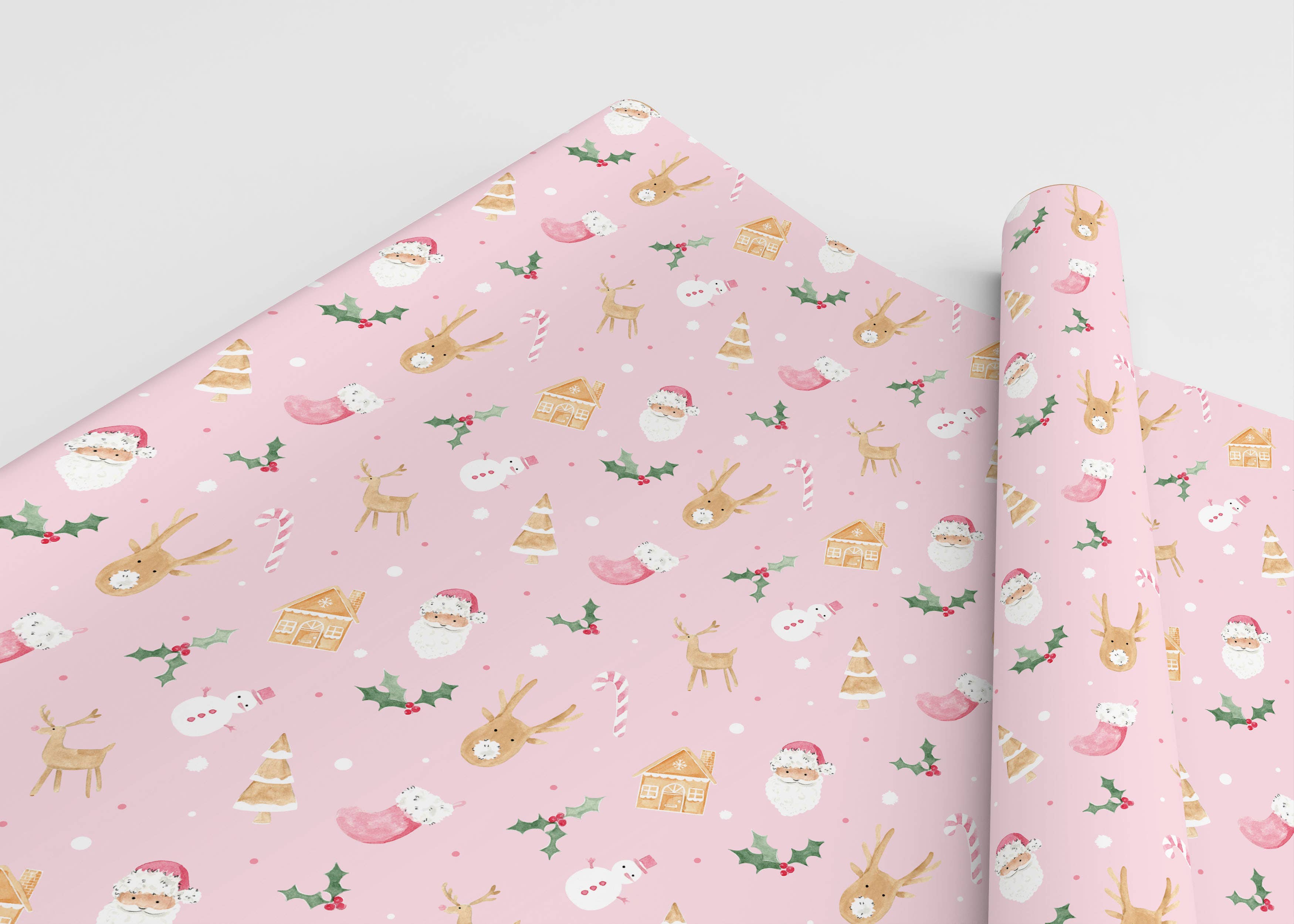 Pink Christmas Gift Wrap: Roll of 3 Sheets