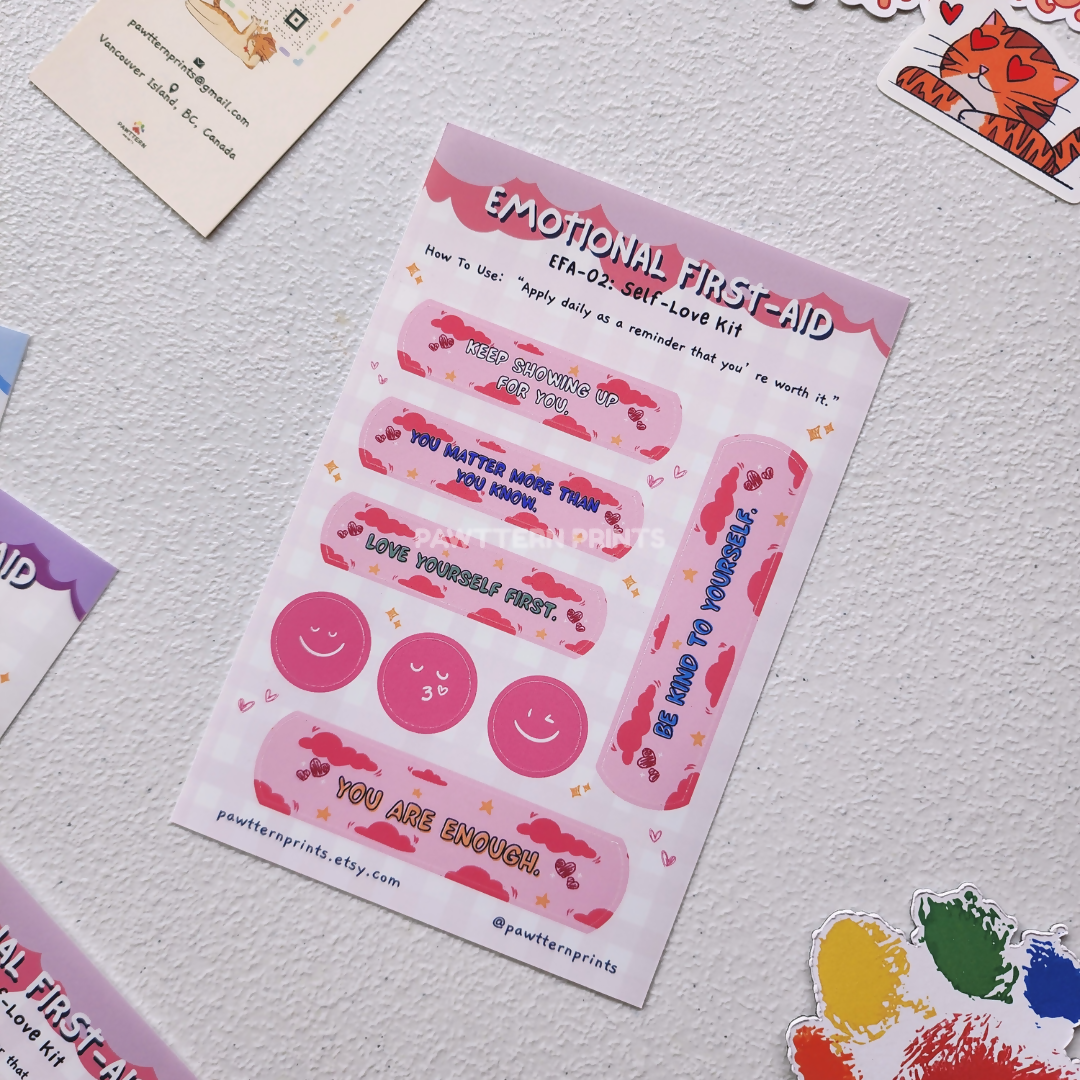 Emotional First Aid Kit - Self Love Glossy Sticker Sheets (Pink)