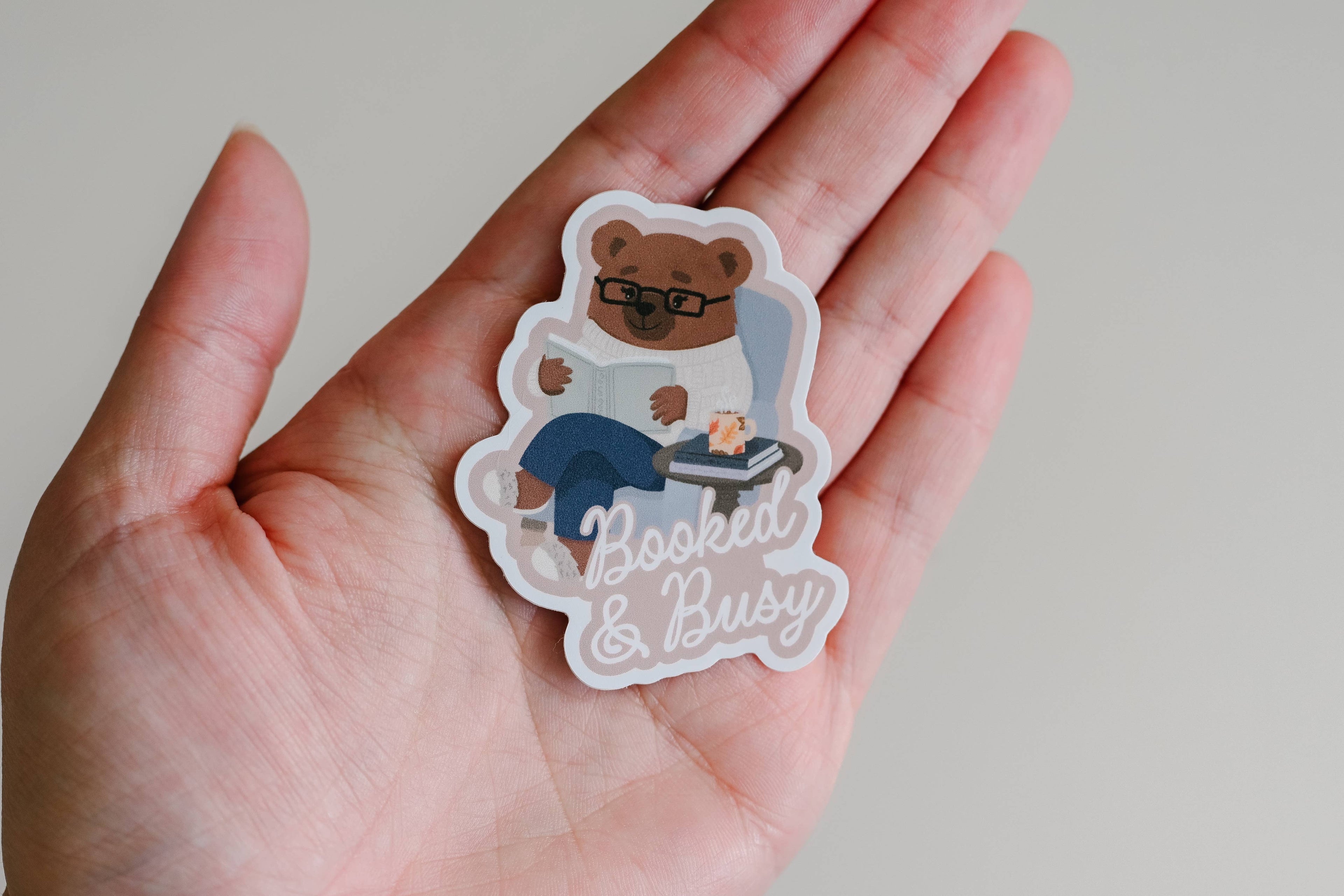 Booked And Busy Bear - Cozy Reader Bookish Vinyl Sticker