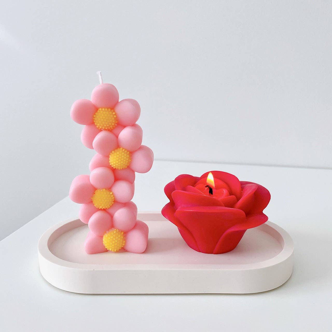 Daisy Pillar Candles | Flower Candles | Flower Decor: Pale Orange