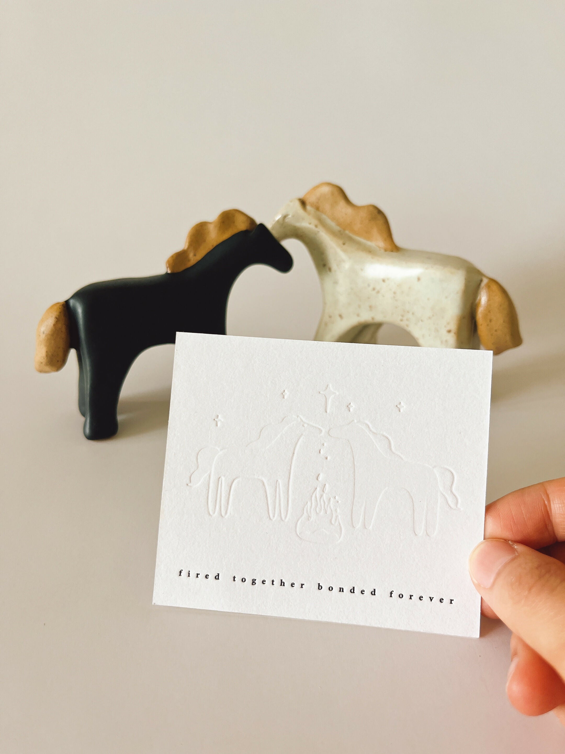 Handcrafted Ceramic Twin Ponies (Black-n-White)