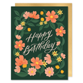 Happy Birthday - Green Floral Birthday Card: Single Card