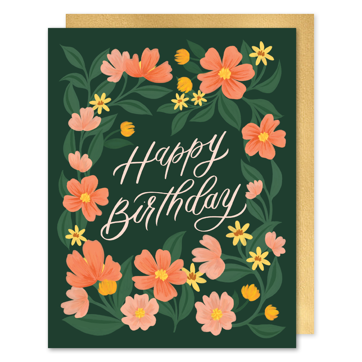 Happy Birthday - Green Floral Birthday Card: Single Card