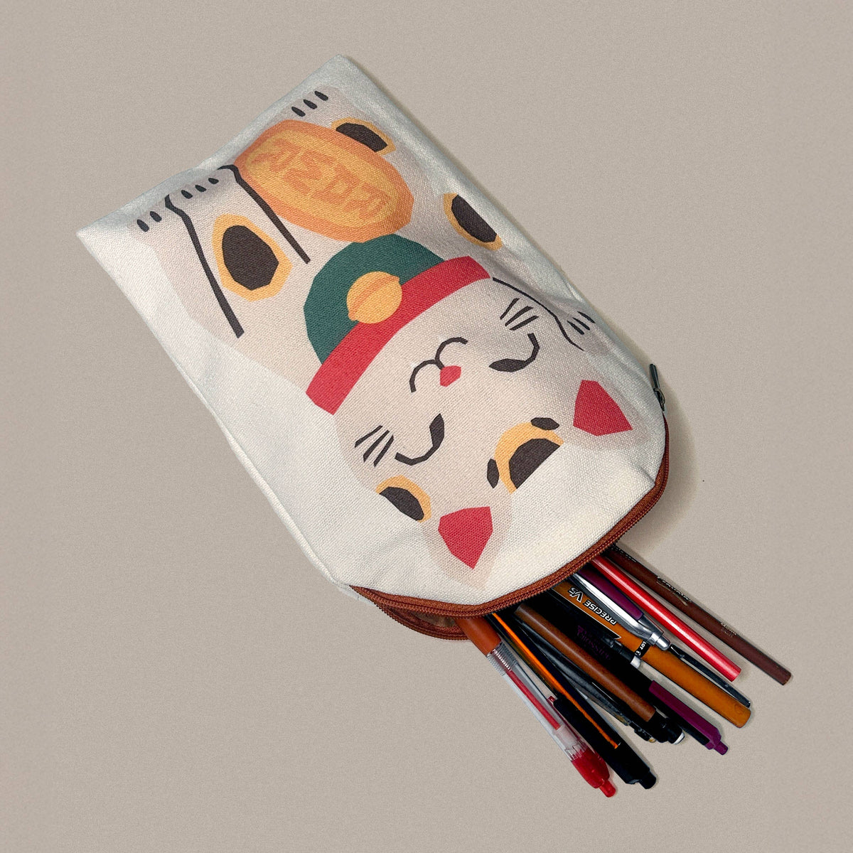 Lucky Cat Canvas Zipper Pouch/Pencil Case