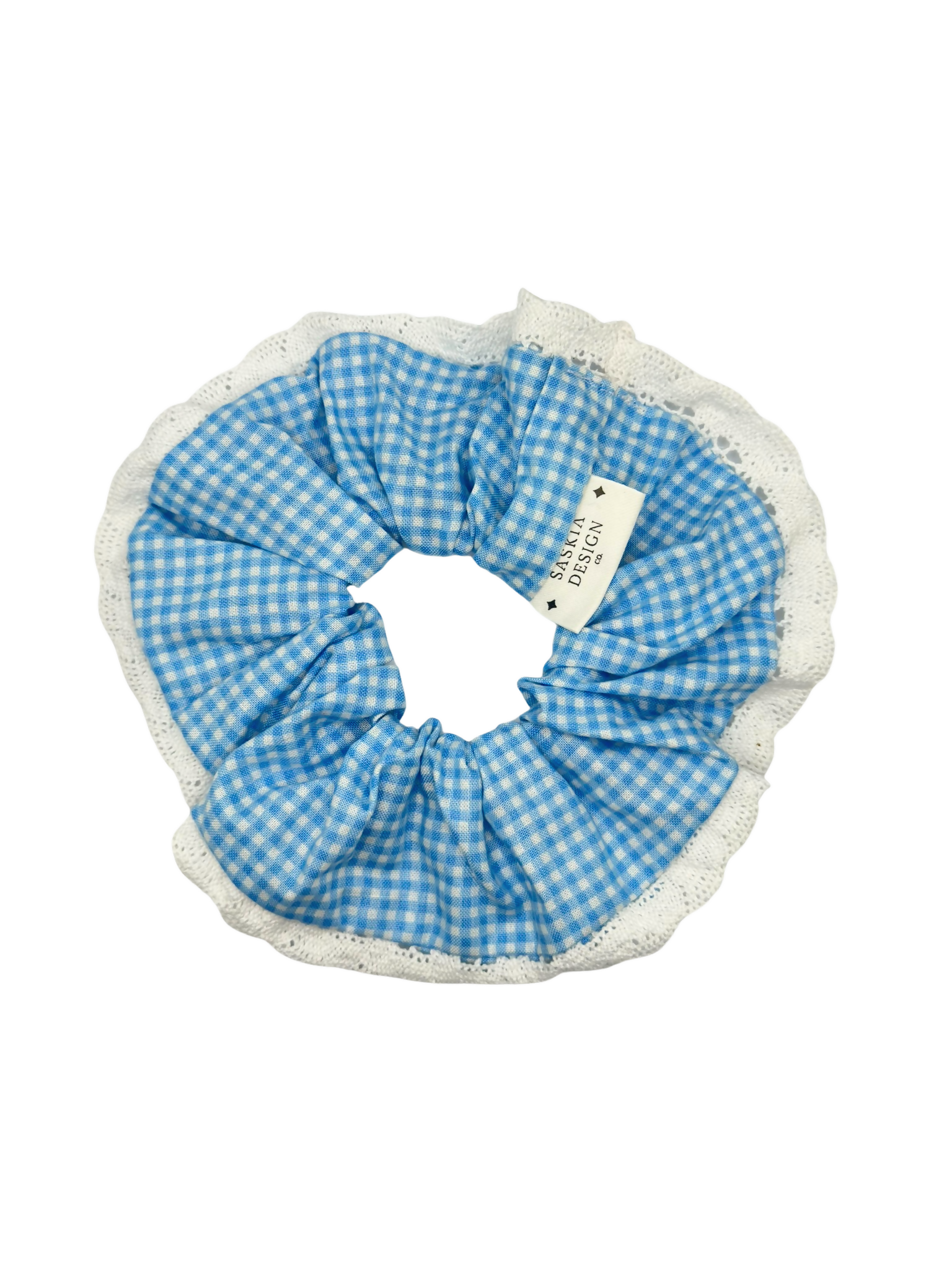 Lace Cotton Scrunchie - Blue Gingham