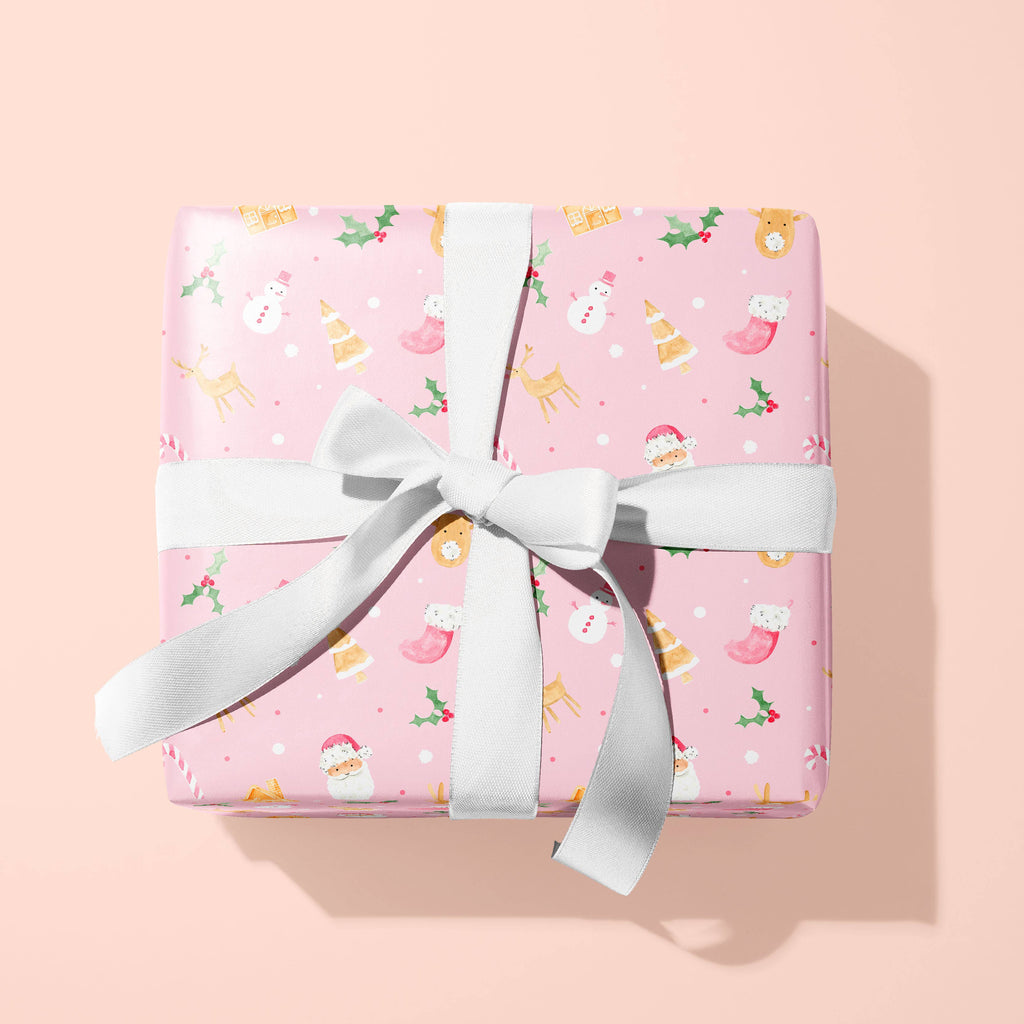 Pink Christmas Gift Wrap: Roll of 3 Sheets