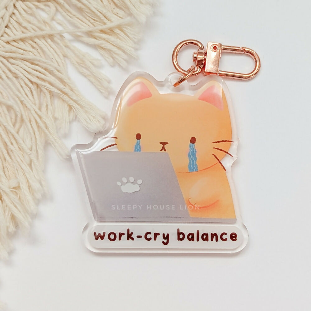 Work-Cry Balance Cat Keychain