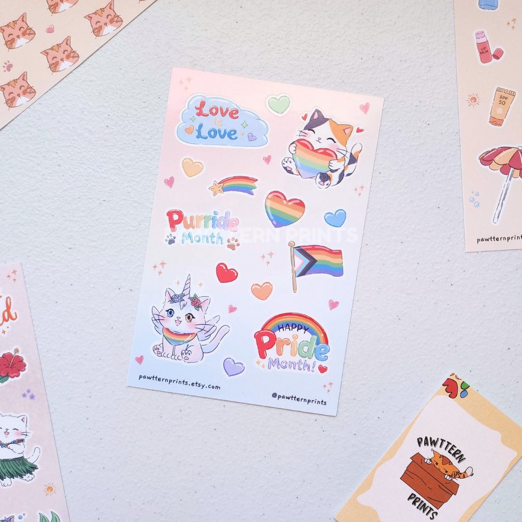 Pride Month Cat Glossy Vinyl Sticker Sheet