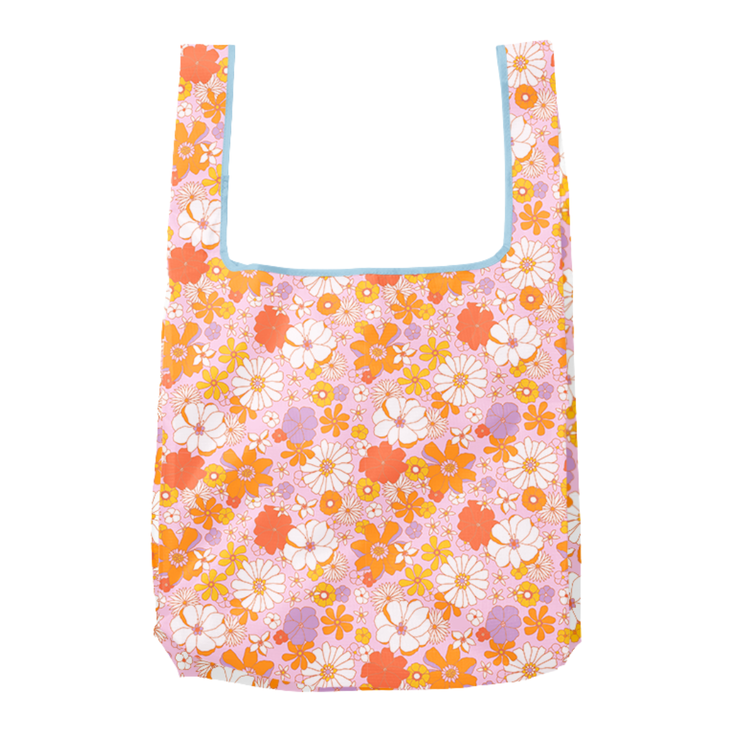Pastel Retro Floral Foldable Nylon Tote