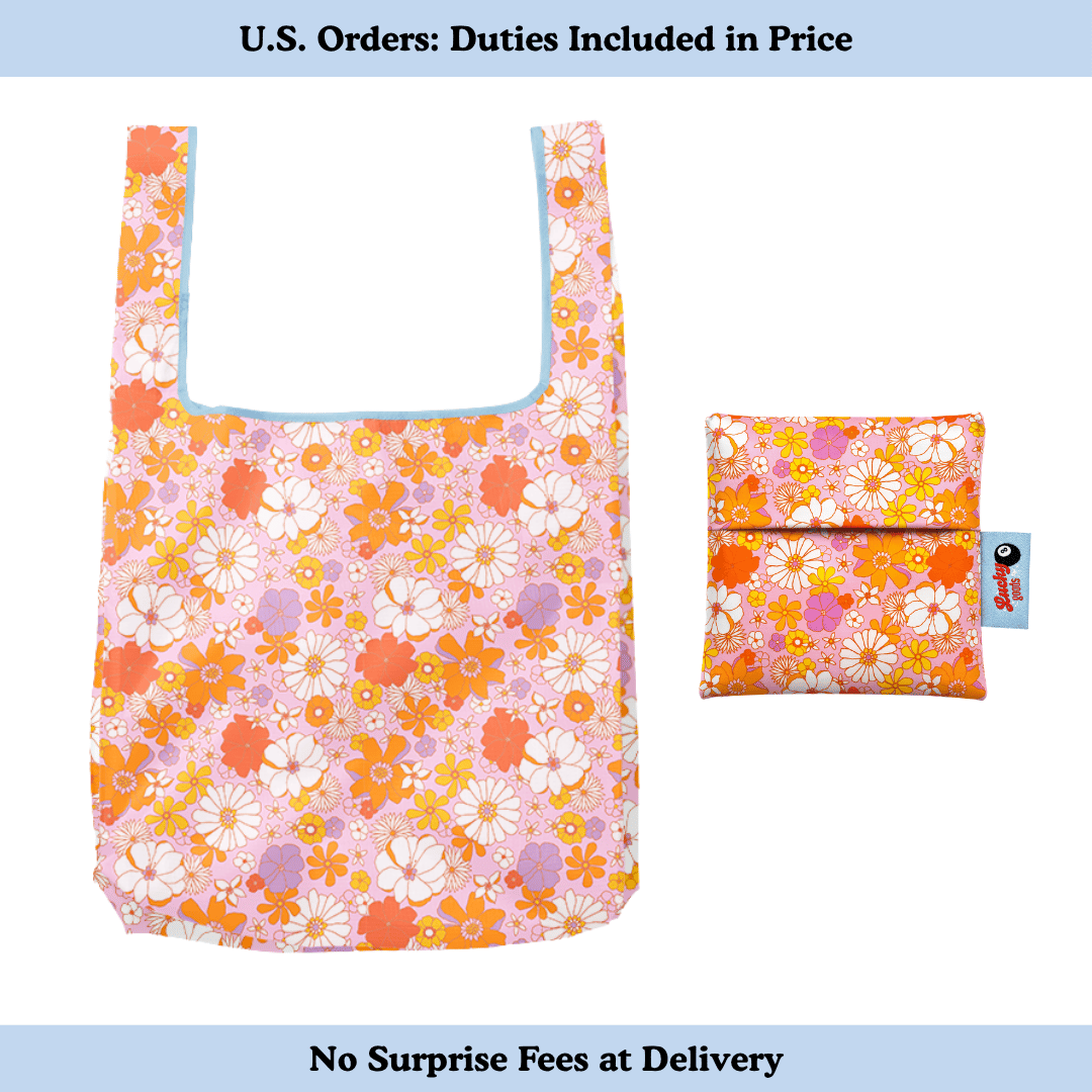 Pastel Retro Floral Foldable Nylon Tote