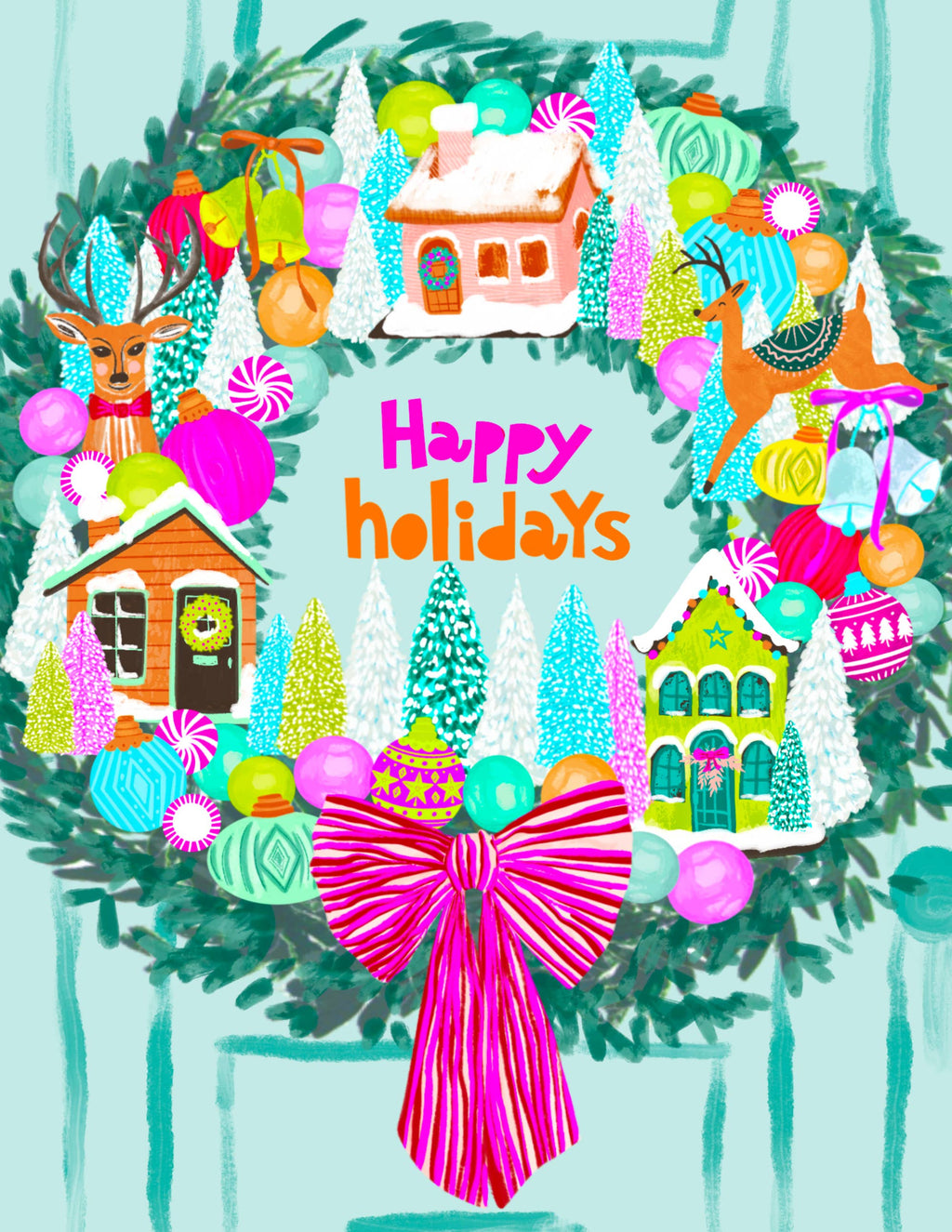 Happy Holidays Wreath + Ornaments Card