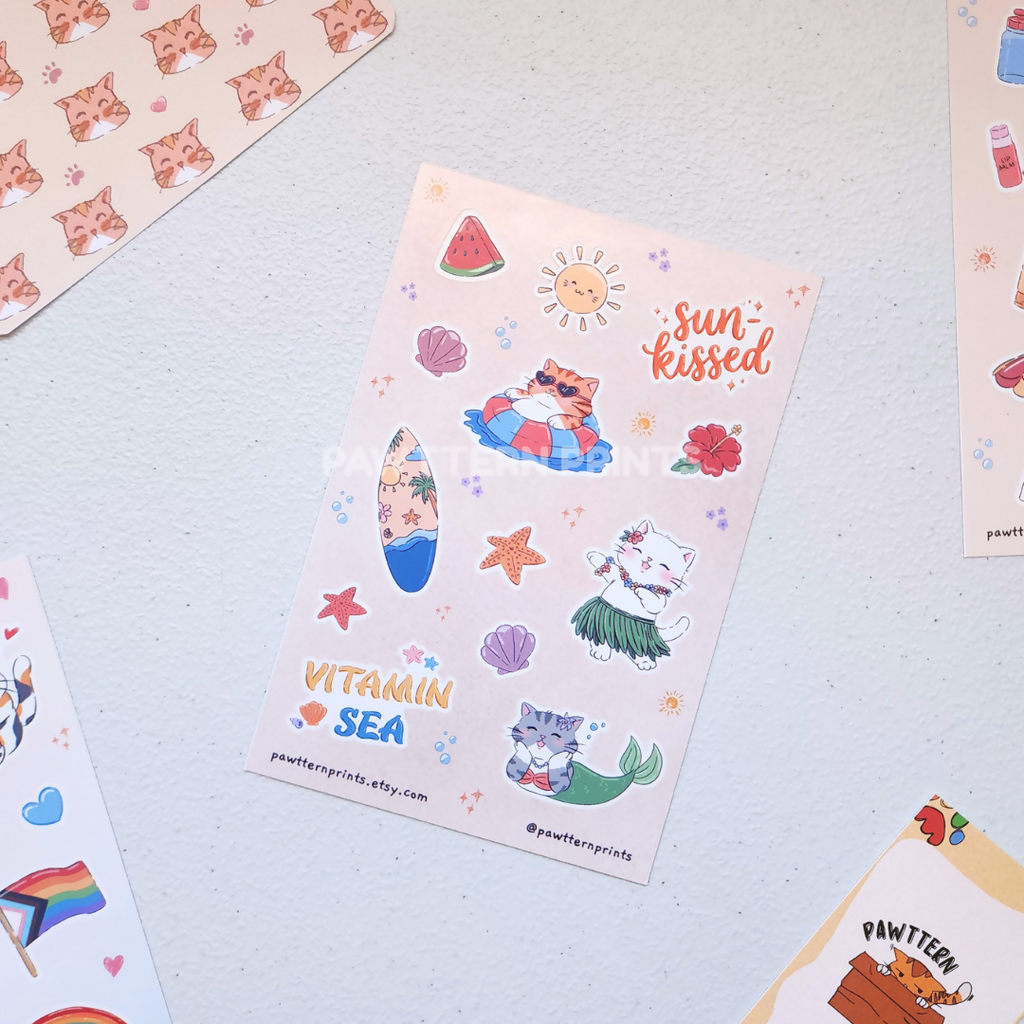 Summer Holiday Glossy Vinyl Sticker Sheets