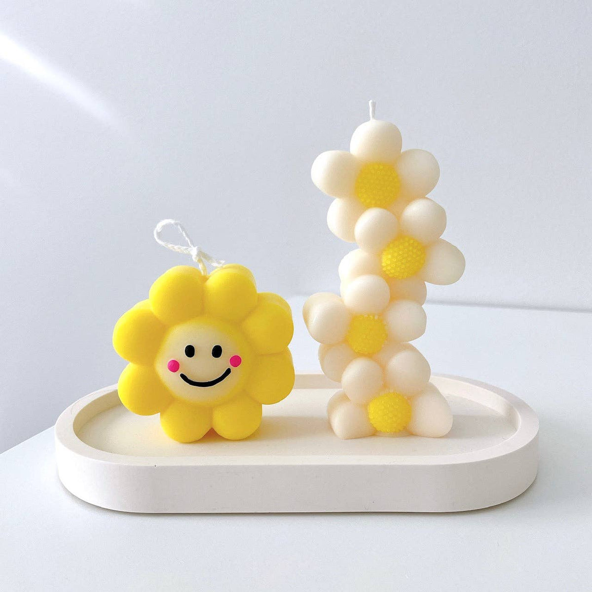 Daisy Pillar Candles | Flower Candles | Flower Decor: Pale Orange