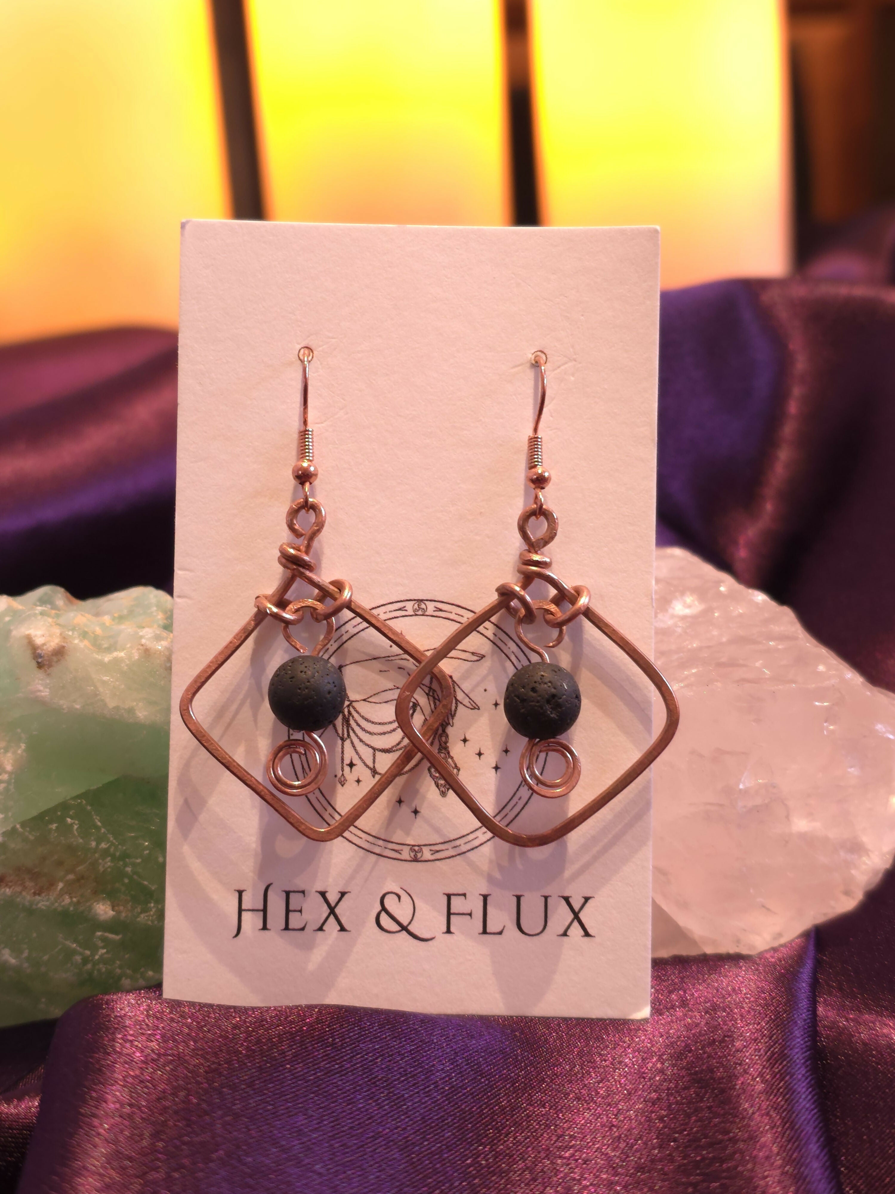 Copper Frame Lava Stone Earrings