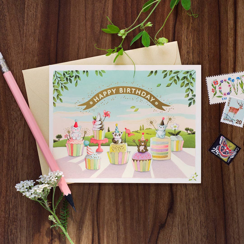 Cupcake Bears Birthday Greeting Card
