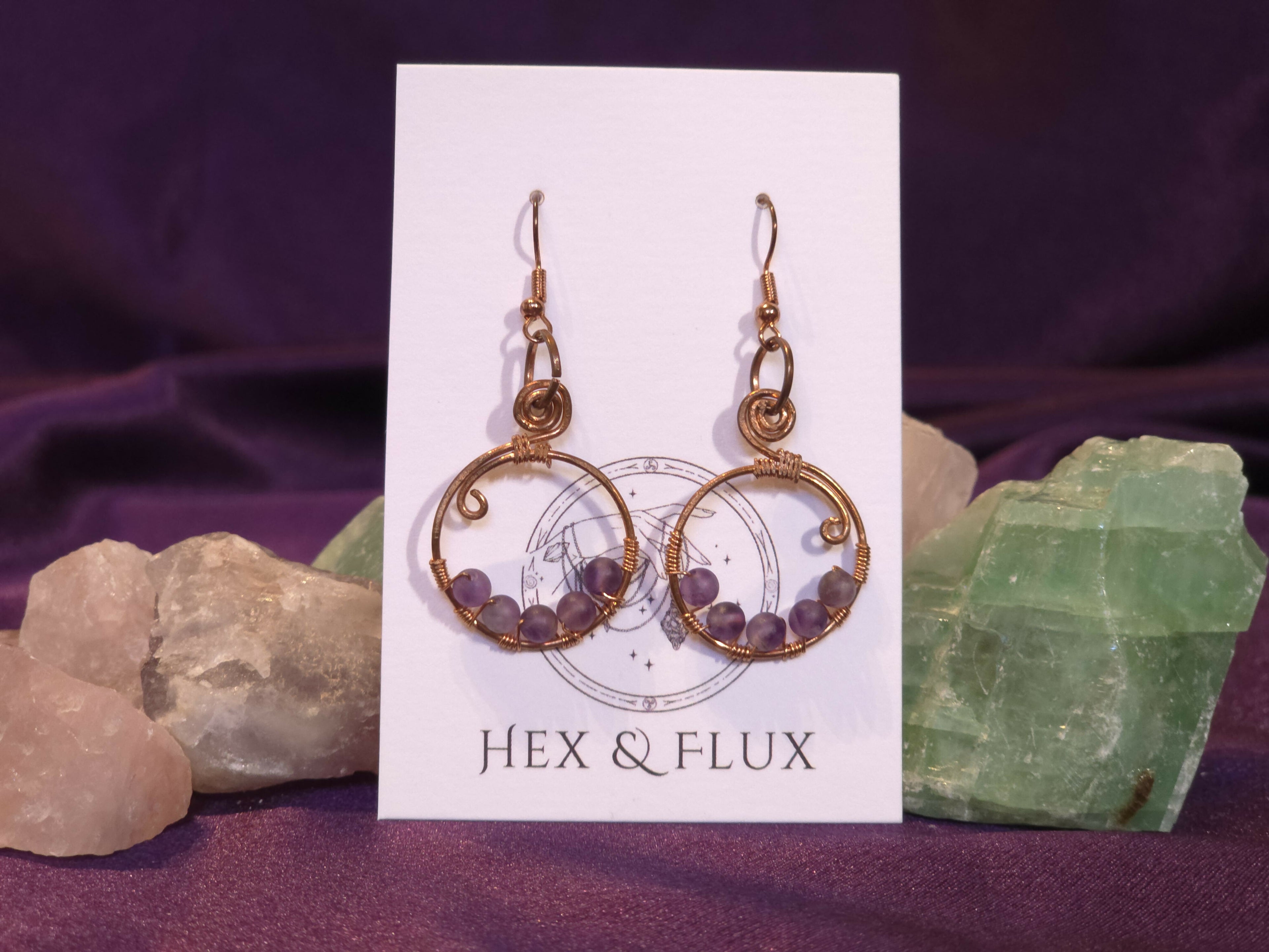 Amethyst Copper Hoops
