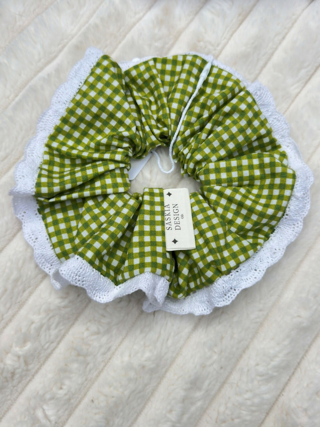 Lace Cotton Scrunchie - Green Gingham