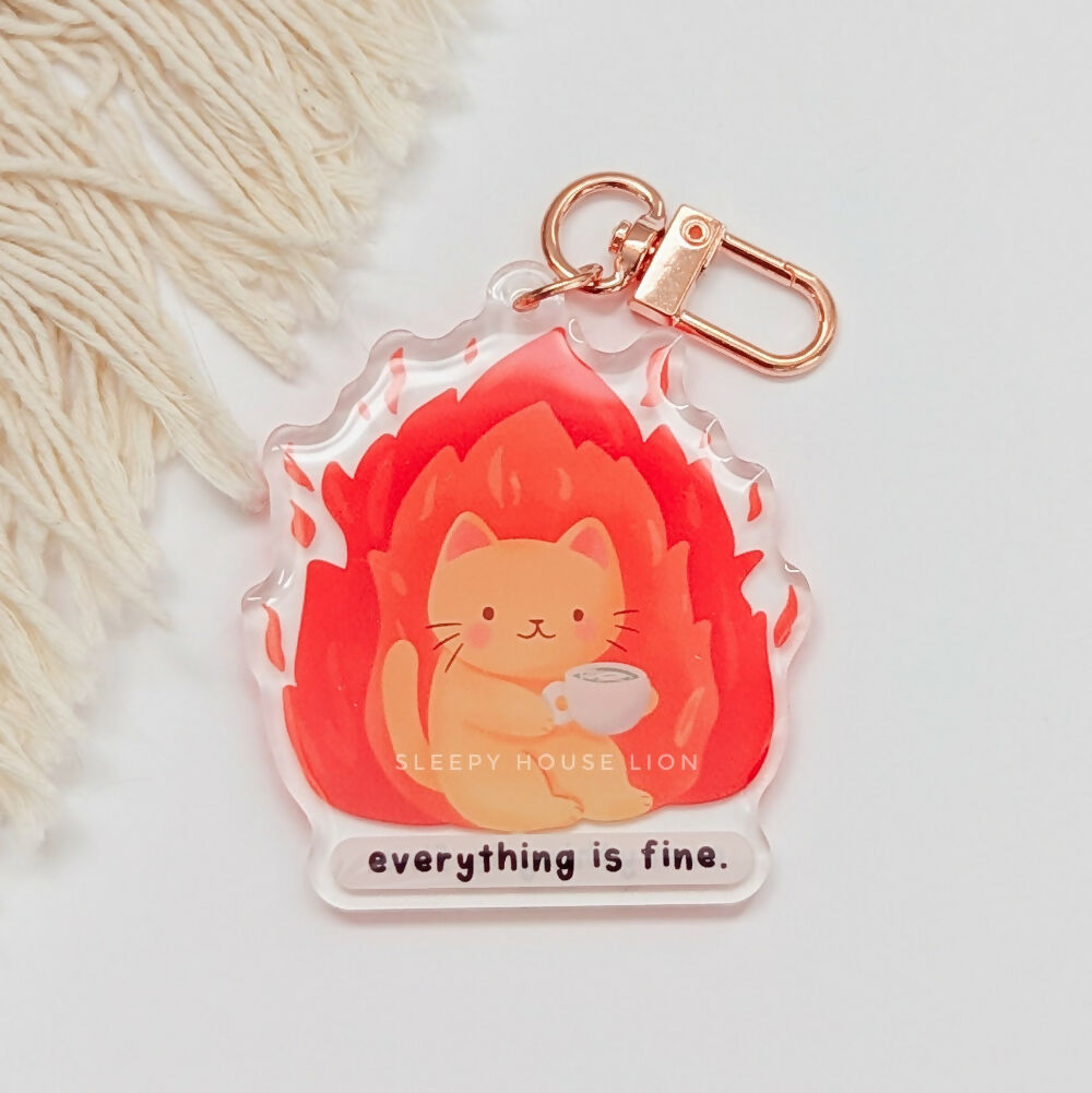 Everything is Fine Cat Keychain