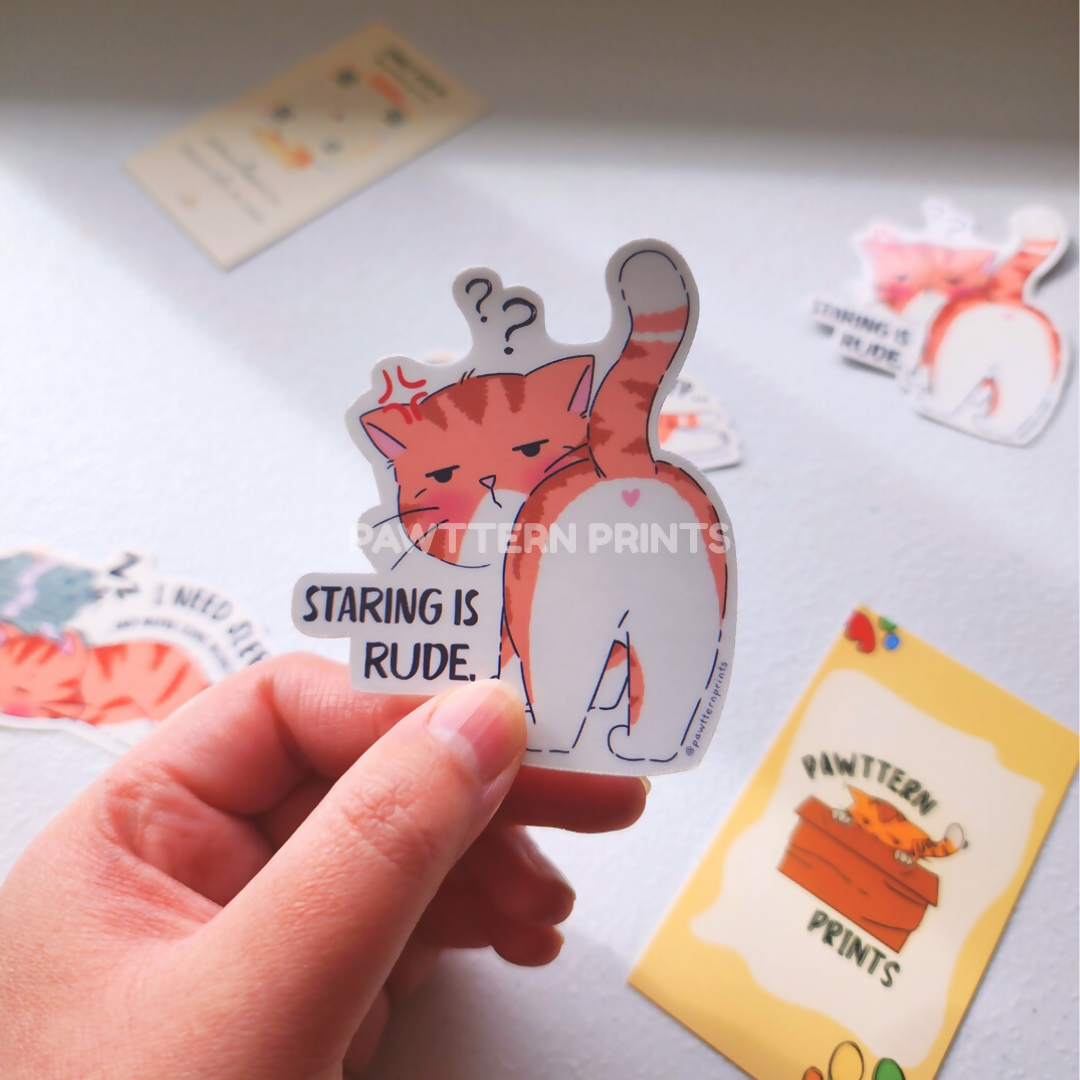 Cat Relatable Mood - Staring is Rude Glossy Vinyl Die-cut Sticker