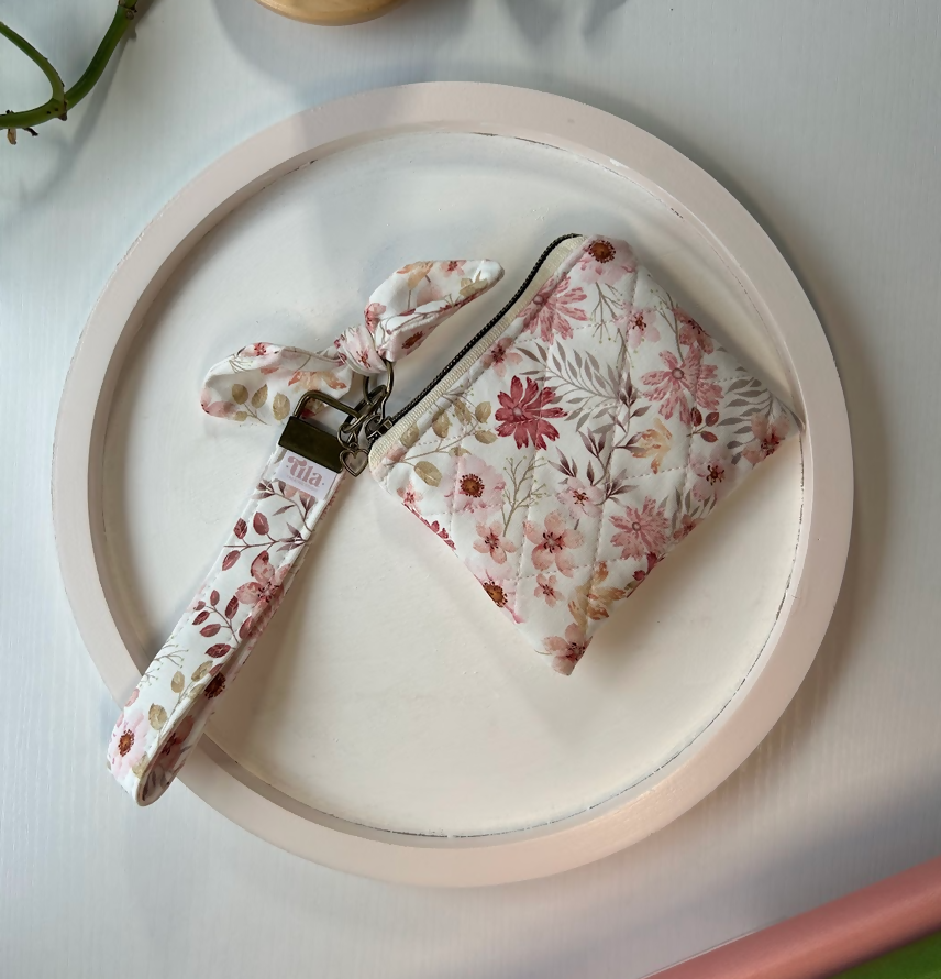 Floral Diagonal Mini Pouch with Floral Wristlet ●Small Batch●
