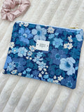 Handmade Quilted Zipper Pouch - Blue Flowers