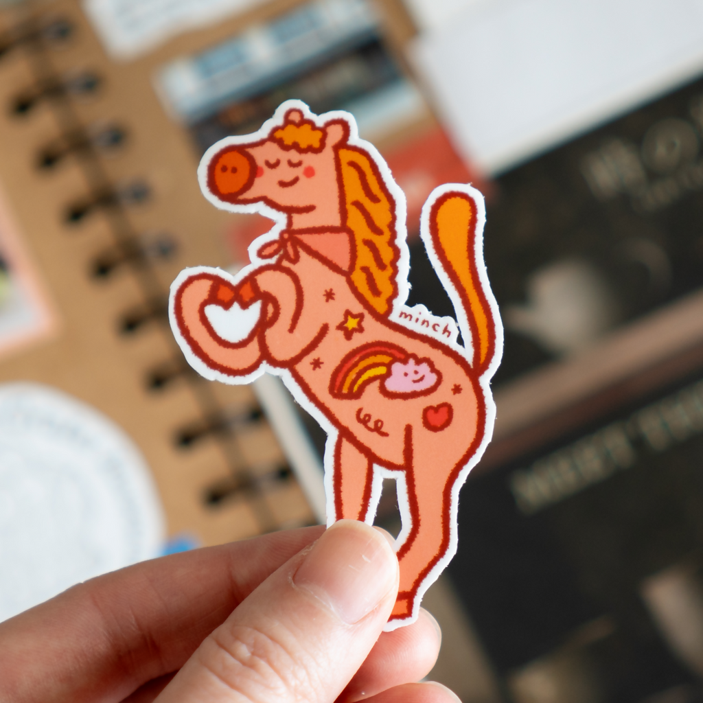 Horse in Heart Hands Die Cut Sticker
