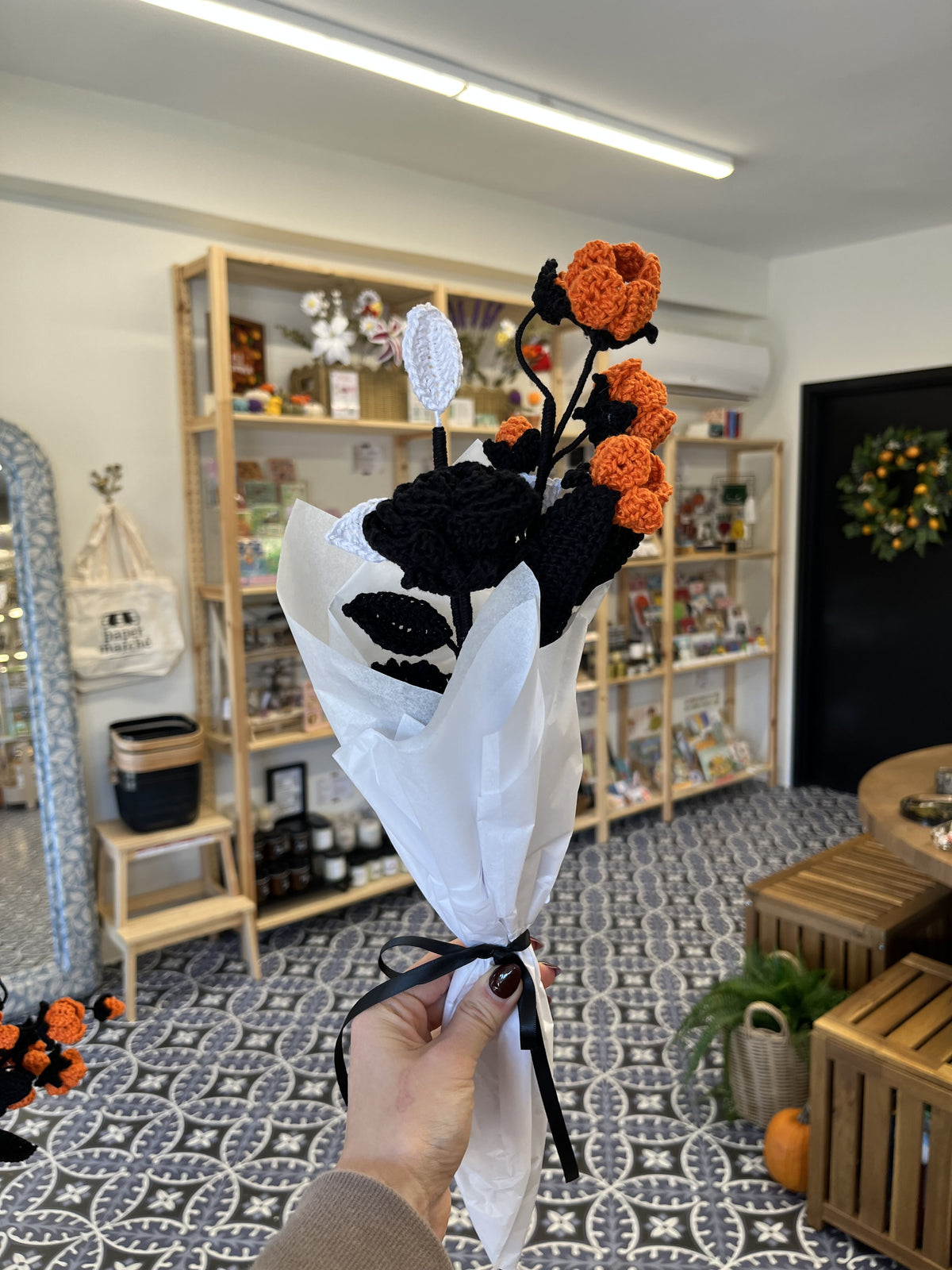Black Rose Halloween Crochet Bouquet