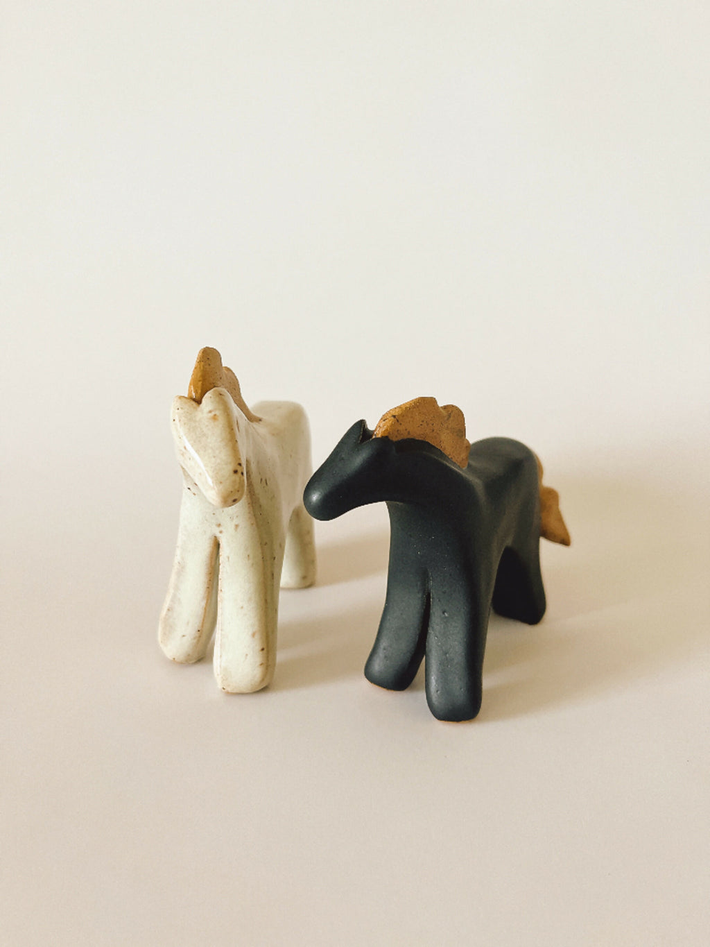 Handcrafted Ceramic Twin Ponies (Black-n-White)