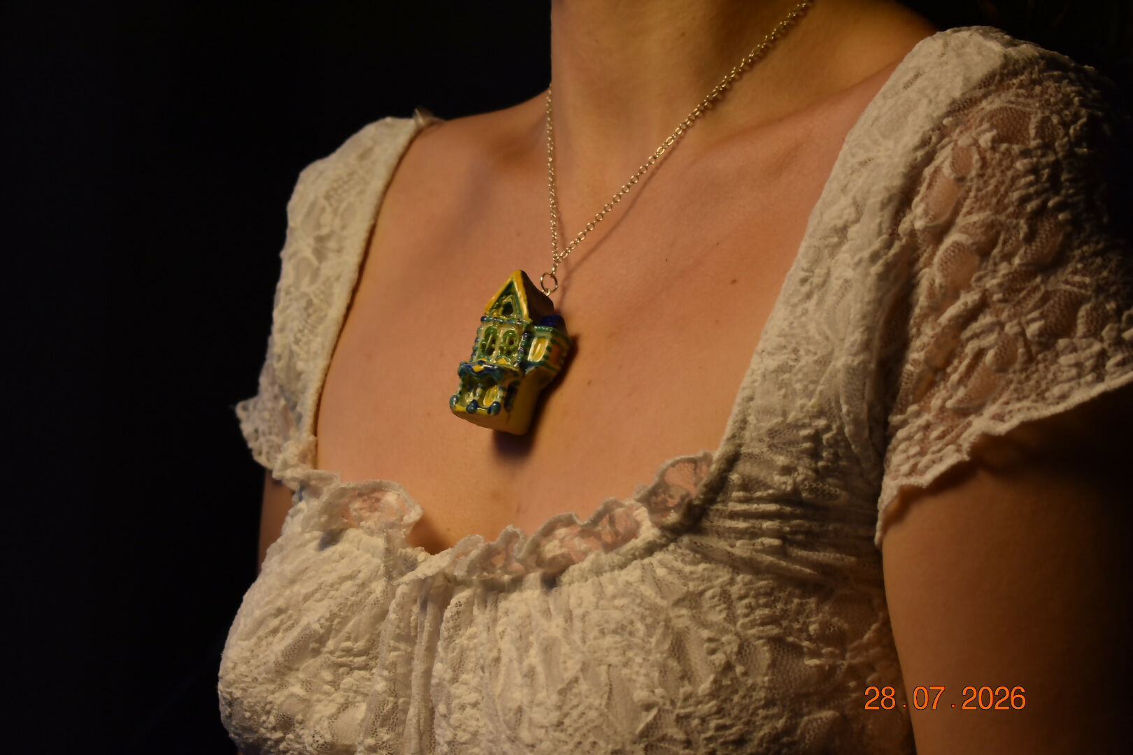 Turquoise striped house pendant