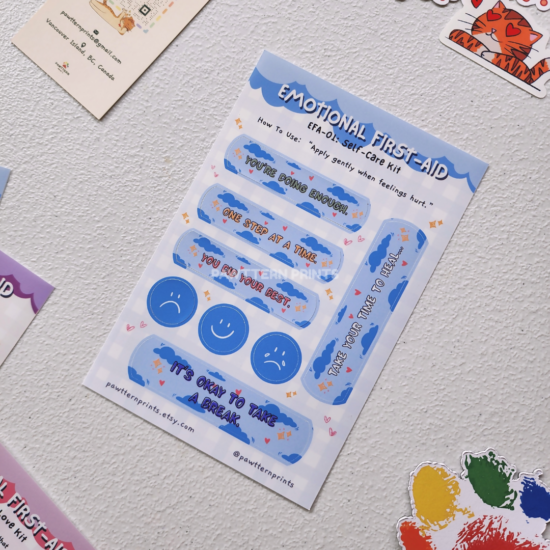 Emotional First Aid Kit - Self Care Glossy Sticker Sheets (Blue)