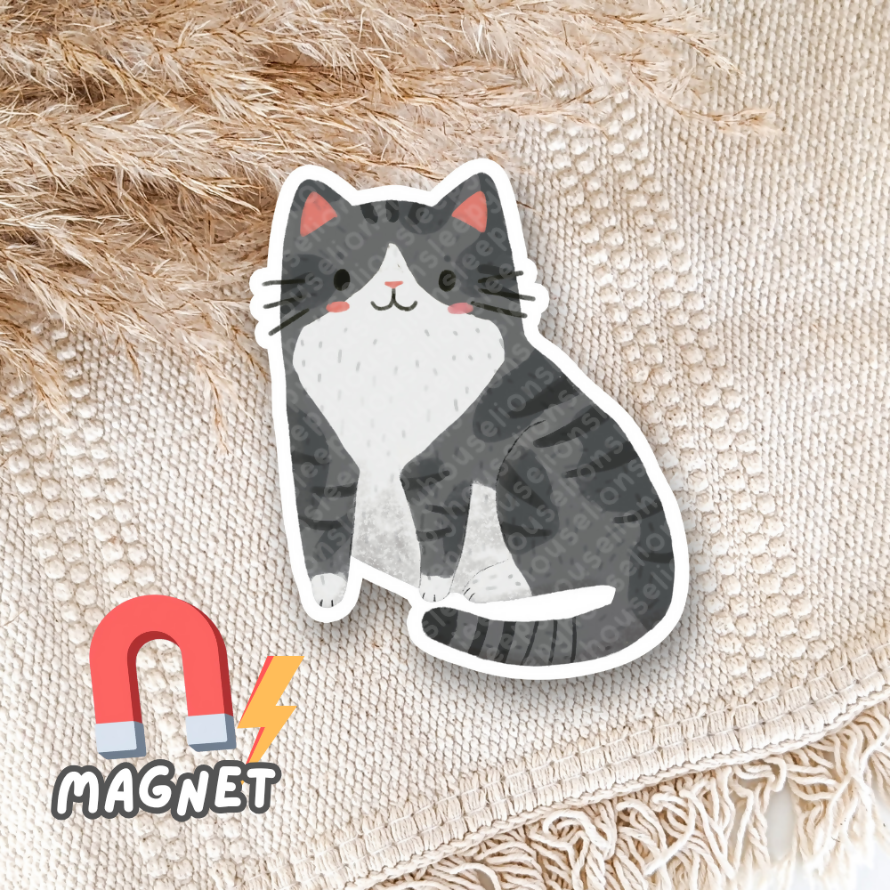 Grey Tuxedo Tabby Cat Magnet