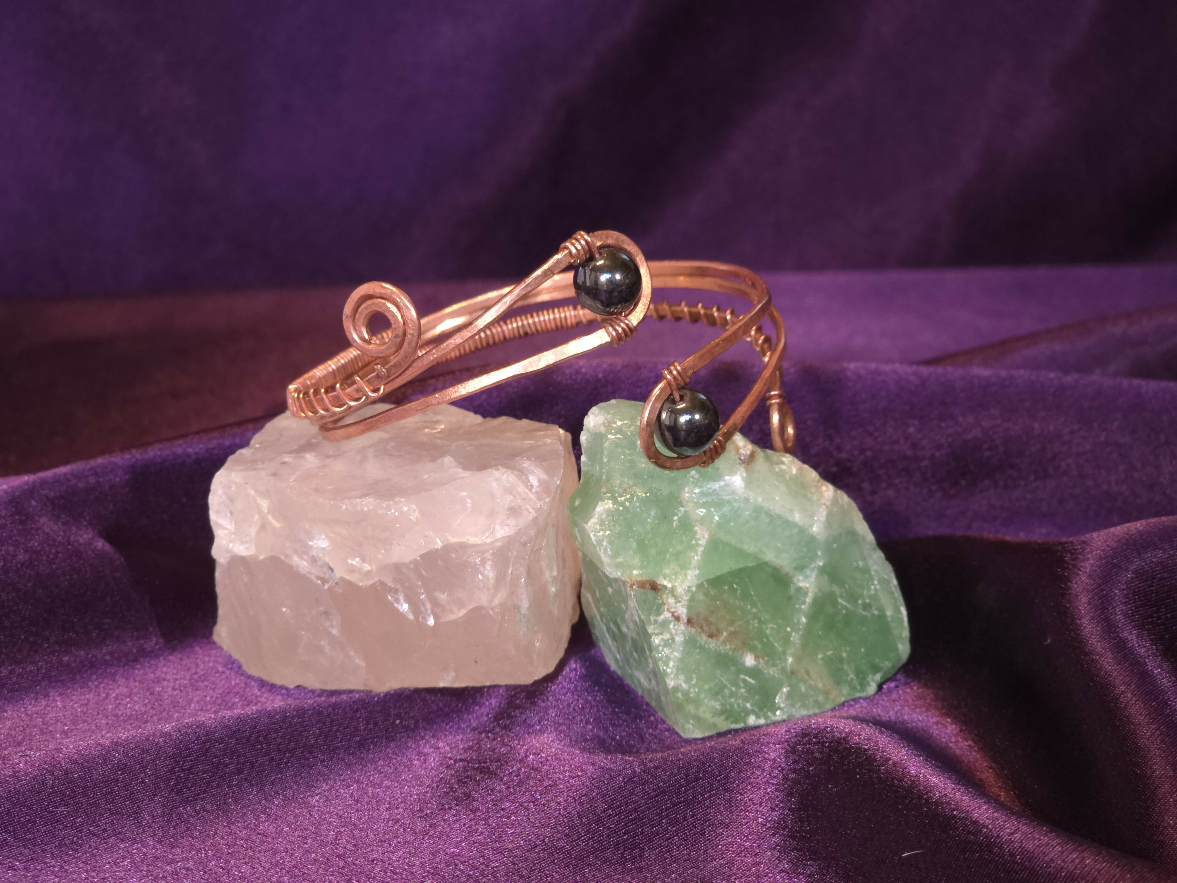 Wire-Wrapped Copper Bypass Cuff with Hematite