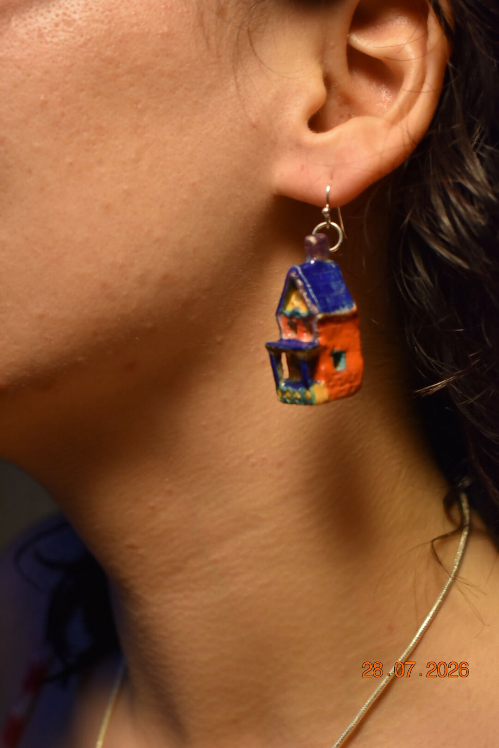 House earrings blue and red