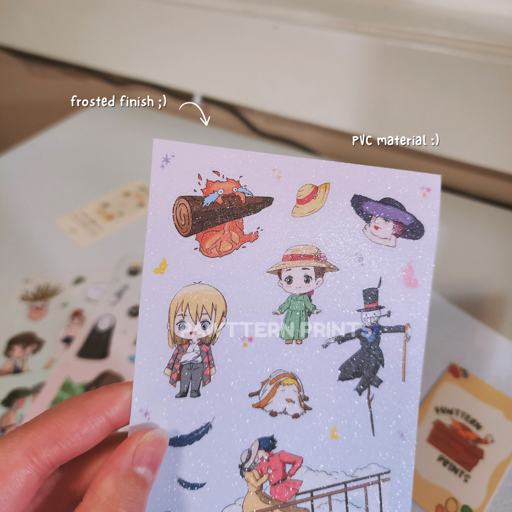 Ghibli Howls Moving Castle Fan Art Frosted Vinyl Sticker Sheet