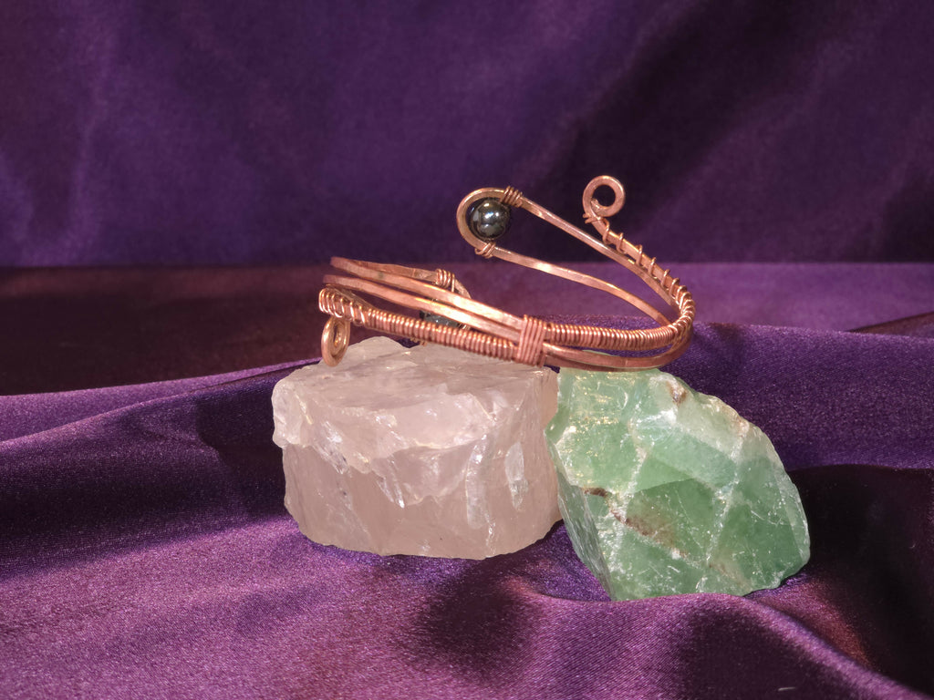 Wire-Wrapped Copper Bypass Cuff with Hematite