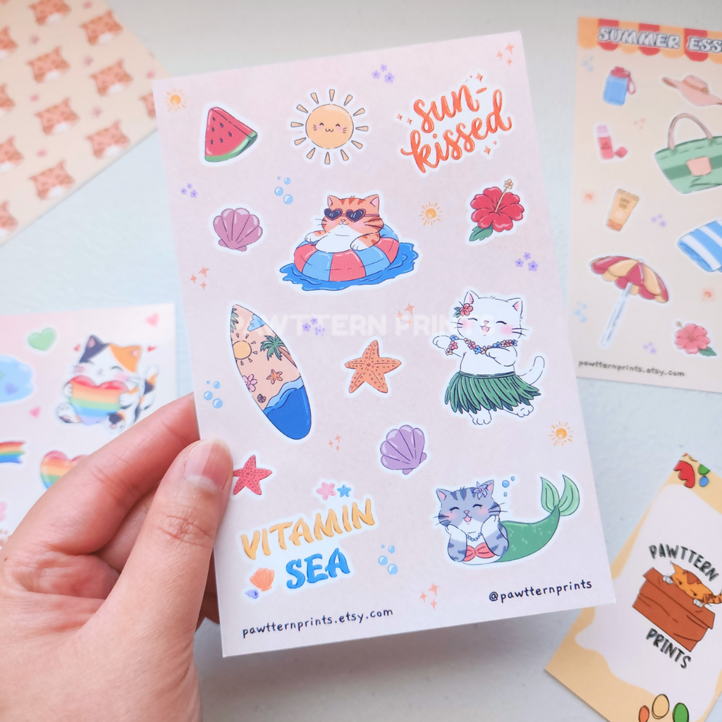 Summer Holiday Glossy Vinyl Sticker Sheets