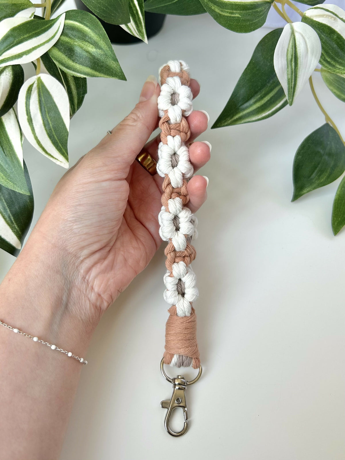Macrame Flower Wristlet Keychain