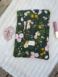 Large Quilted Book Sleeve - Dark Floral