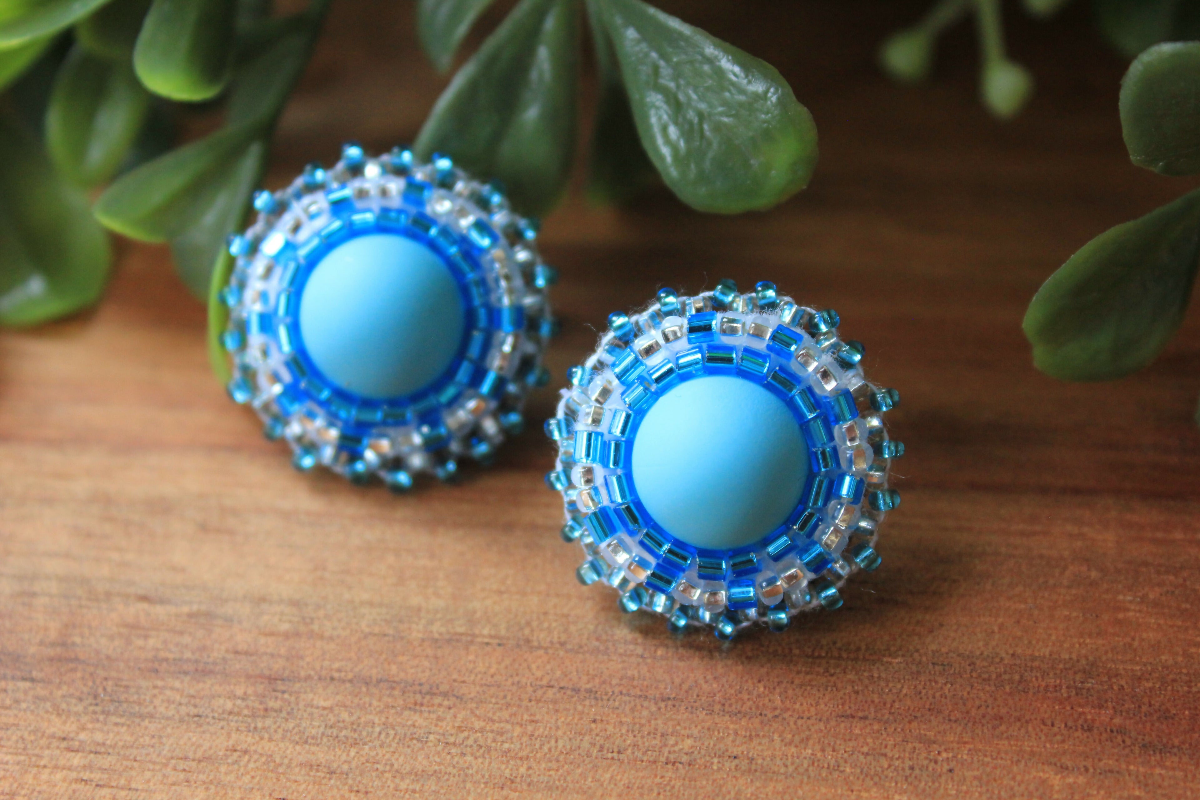 Blue Beaded Studs