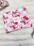 Handmade Quilted Zipper Pouch - Cherry Bows