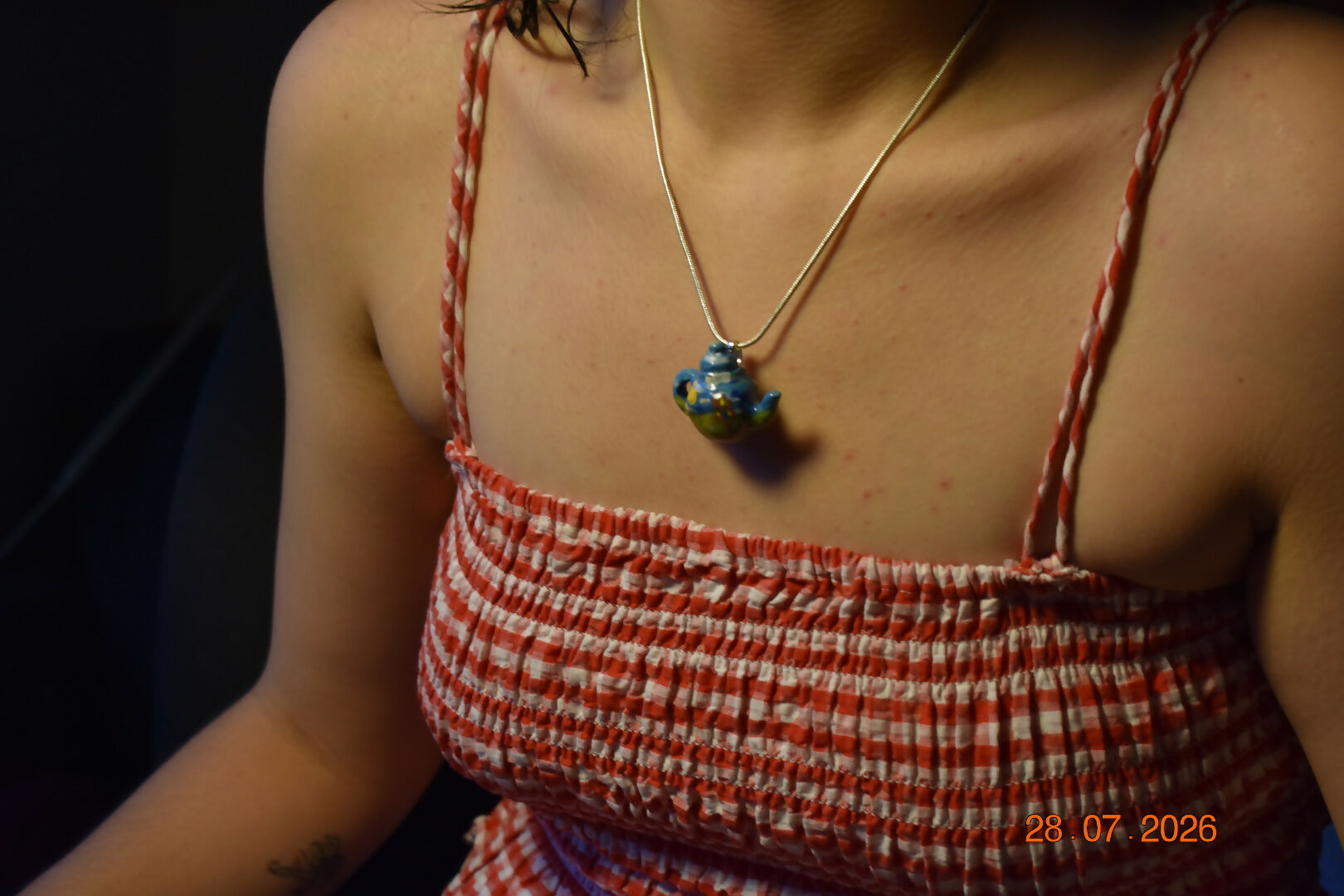 Teapot pendant with sky and grass painting
